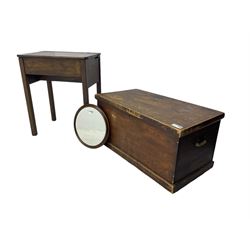 Victorian pine blanket box enclosed by hinged lid (W90cm, H46cm, D48cm); stained beech sch...