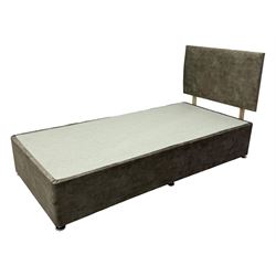 Single size divan bed, upholstered in light gold fabric with high padded headboard; with Beauty Sleep 'Knightsbridge' 13.5 Gauge Bonnell sprung mattress (190 x 95 x 23cm)