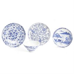 18th century and later Chinese blue and white porcelain comprising a saucer decorated with...