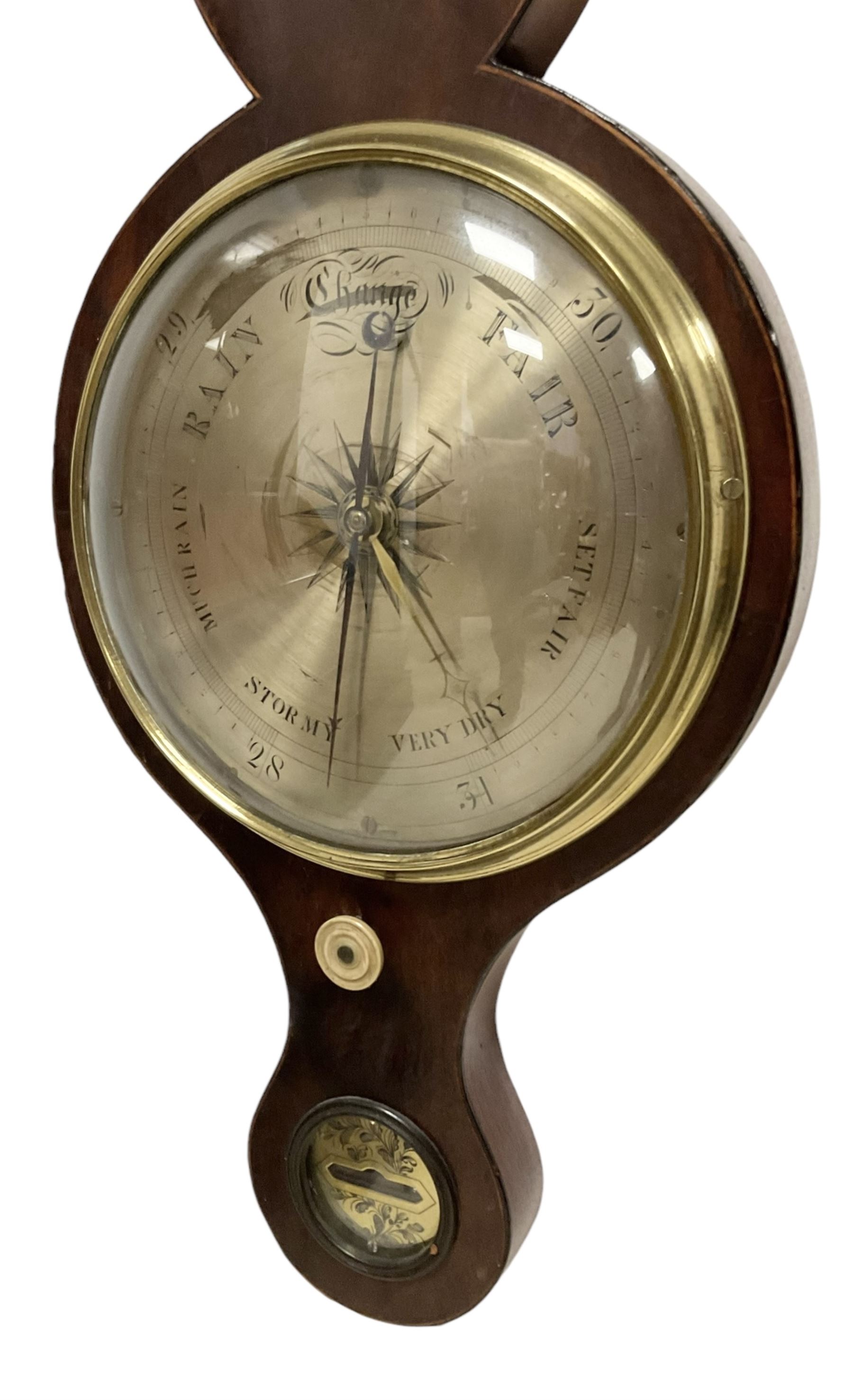 Late Victorian five glass mercury barometer - in a mahogany case with a swans necked pediment and finial , with an 8