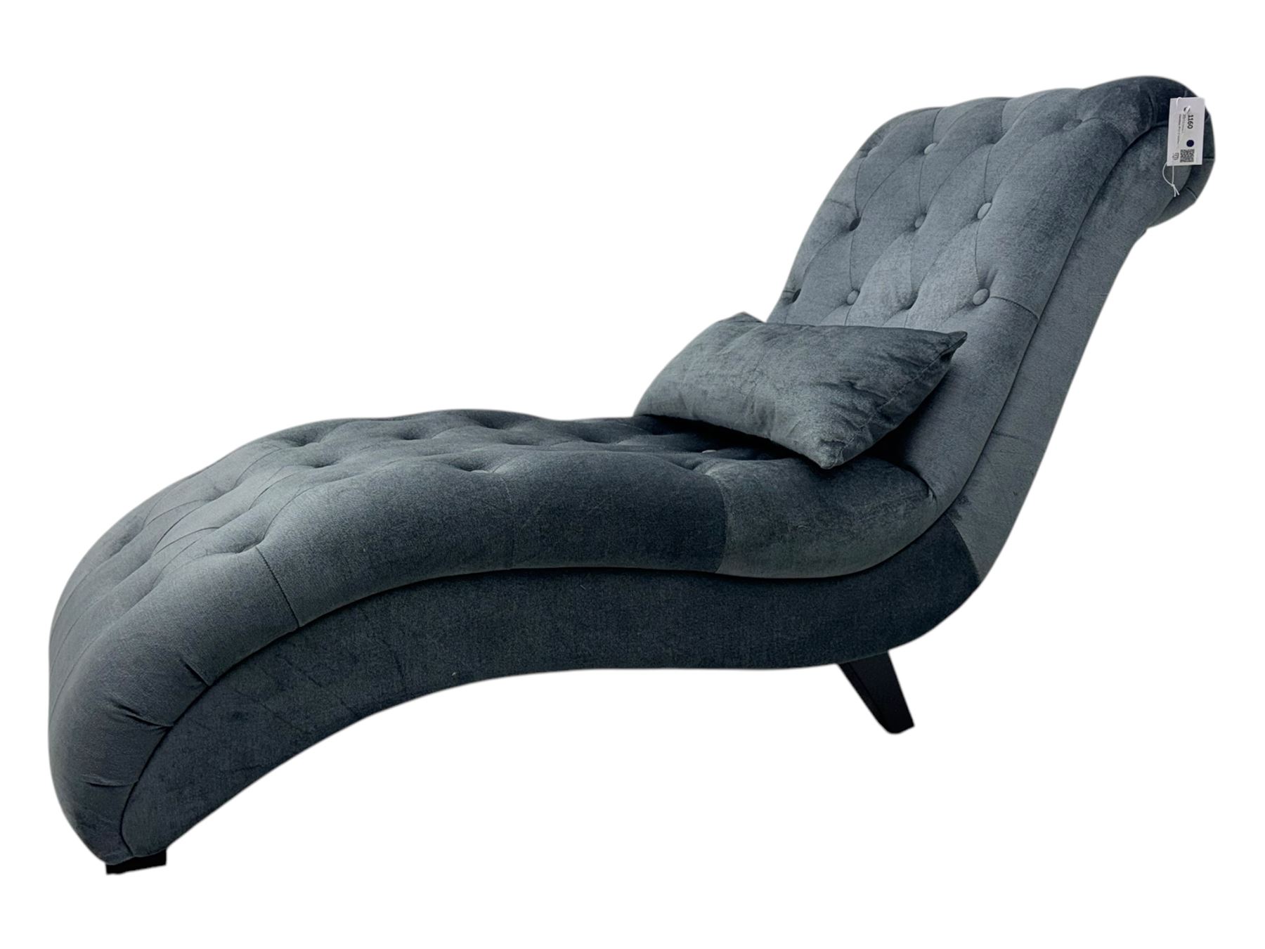 Contemporary chaise longue, upholstered in blue velvet