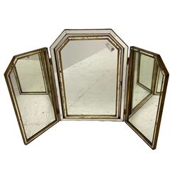 Triple dressing table mirror, central mirror with canted top, two flanking hinged mirrors