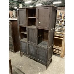 20th century painted pitch pine multi-door cupboard, fitted with six panelled hutch doors and three open shelves - THIS LOT IS TO BE COLLECTED BY APPOINTMENT FROM THE OLD BUFFER DEPOT, MELBOURNE PLACE, SOWERBY, THIRSK, YO7 1QY