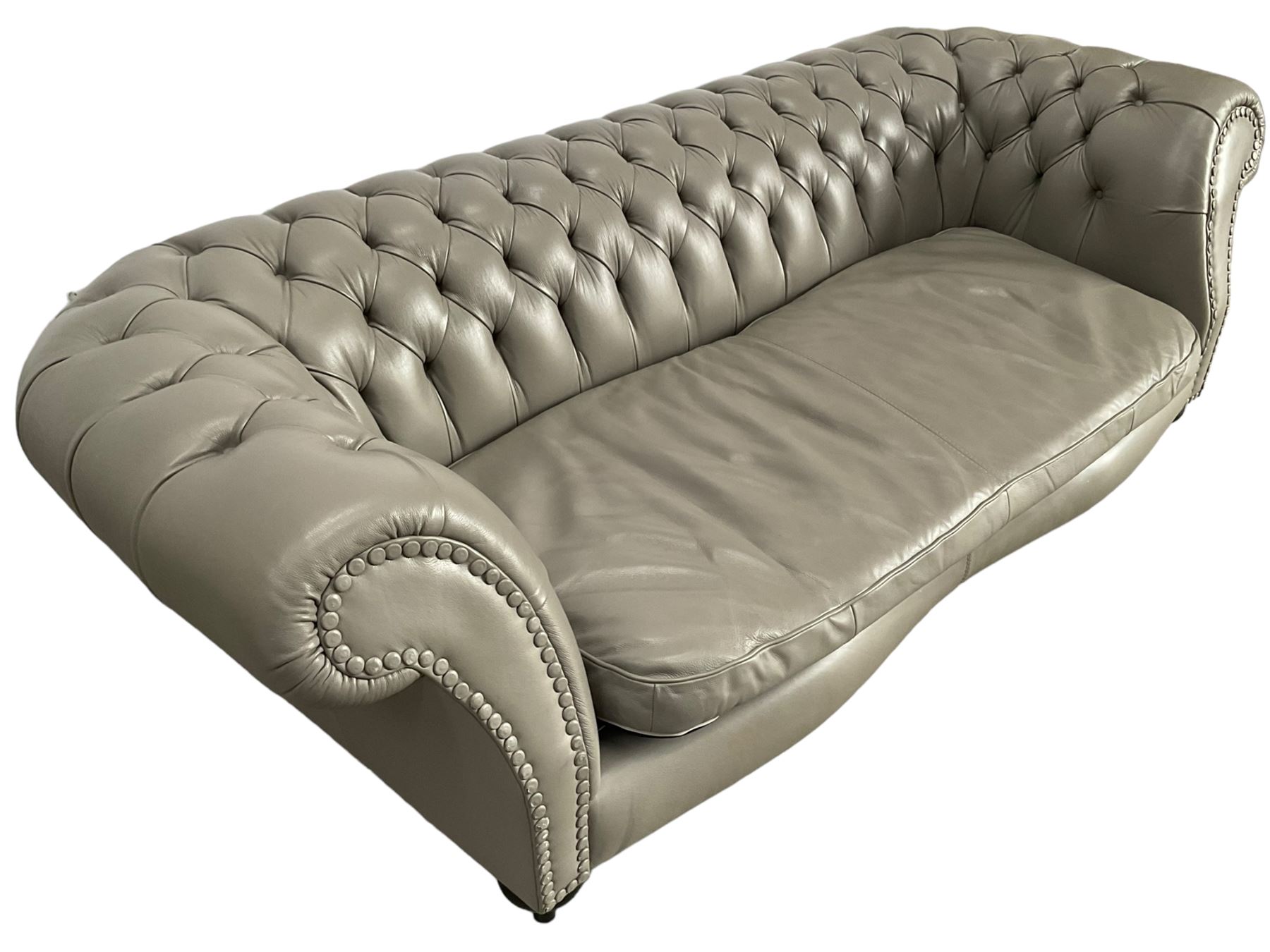 Three seat Chesterfield sofa, upholstered in grey buttoned leather