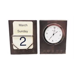 Modern silver mounted desk clock and perpetual calendar, hallmarked Carrs of Sheffield, Sheffield 2000 & 2001, H7.5cm