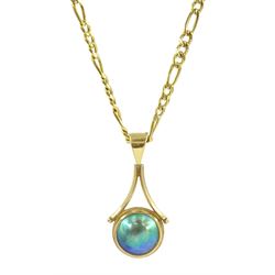 18ct gold blue / green mabe pearl pendant, stamped 750, on 9ct gold Figaro link chain necklace, hallmarked