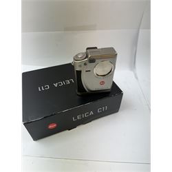 Leica C11 APS film compact camera, in silver and chrome finish, serial no. 2636834, in original clear hard case and box, with instruction booklet, together with a Leica Digilux 4.3, with 1:2.8-4.5/8.3-24.9mm lens, serial no. 2598862, with instruction booklet