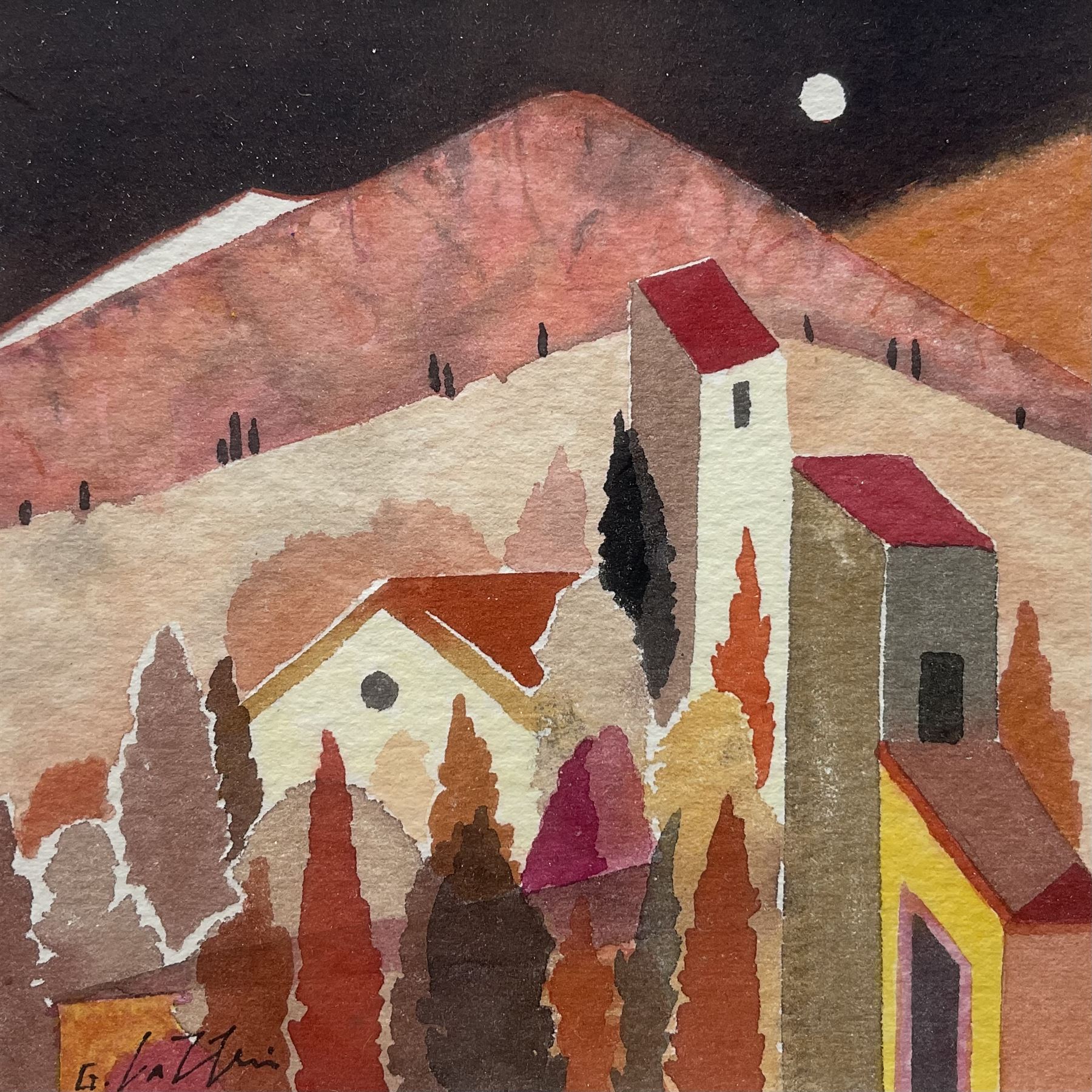 Giuliana Lazzerini (Italian/Yorkshire 1951-): 'Night Hills', watercolour signed, labelled verso 12cm x 12cm