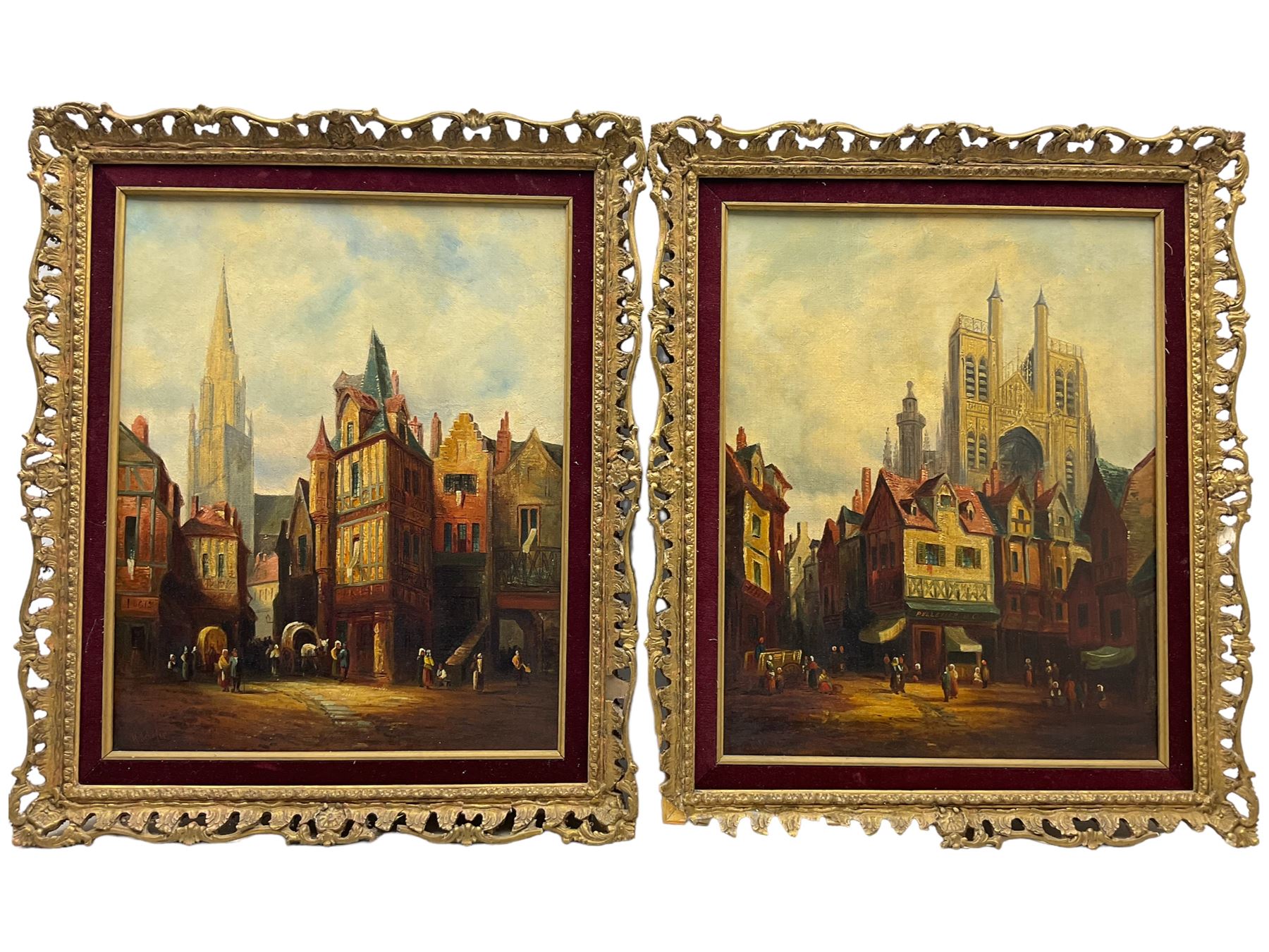 Henri Schäfer (French 1854-1916): Continental Town Squares, pair oils on canvas signed 50cm x 40cm (2)