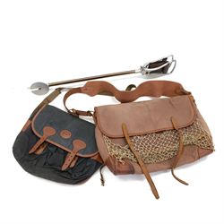 Brady of Halesowen large canvas and leather game bag with shoulder strap, together with Barbour fishing bag, and Gamebird shooting stick