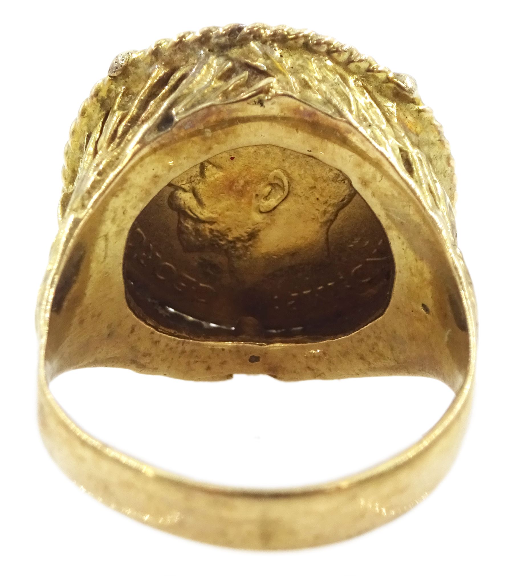 King George V 1912 gold half sovereign coin, loose mounted in 9ct gold ring, hallmarked