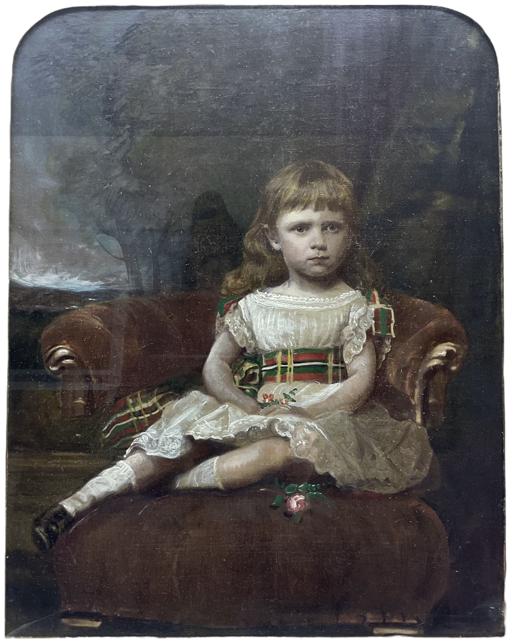 English School (19th century): Young Girl in an Armchair, oil on canvas unsigned 44cm x 34cm 