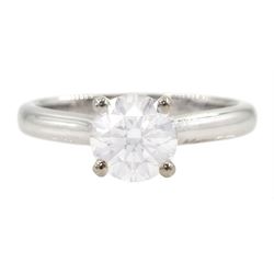 18ct white gold single stone round brilliant cut diamond ring, with diamond set gallery, h...