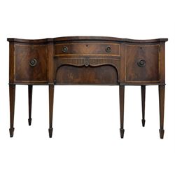 Early 19th century serpentine sideboard, fitted with two cupboards and two drawers, on square tapering supports with spade feet