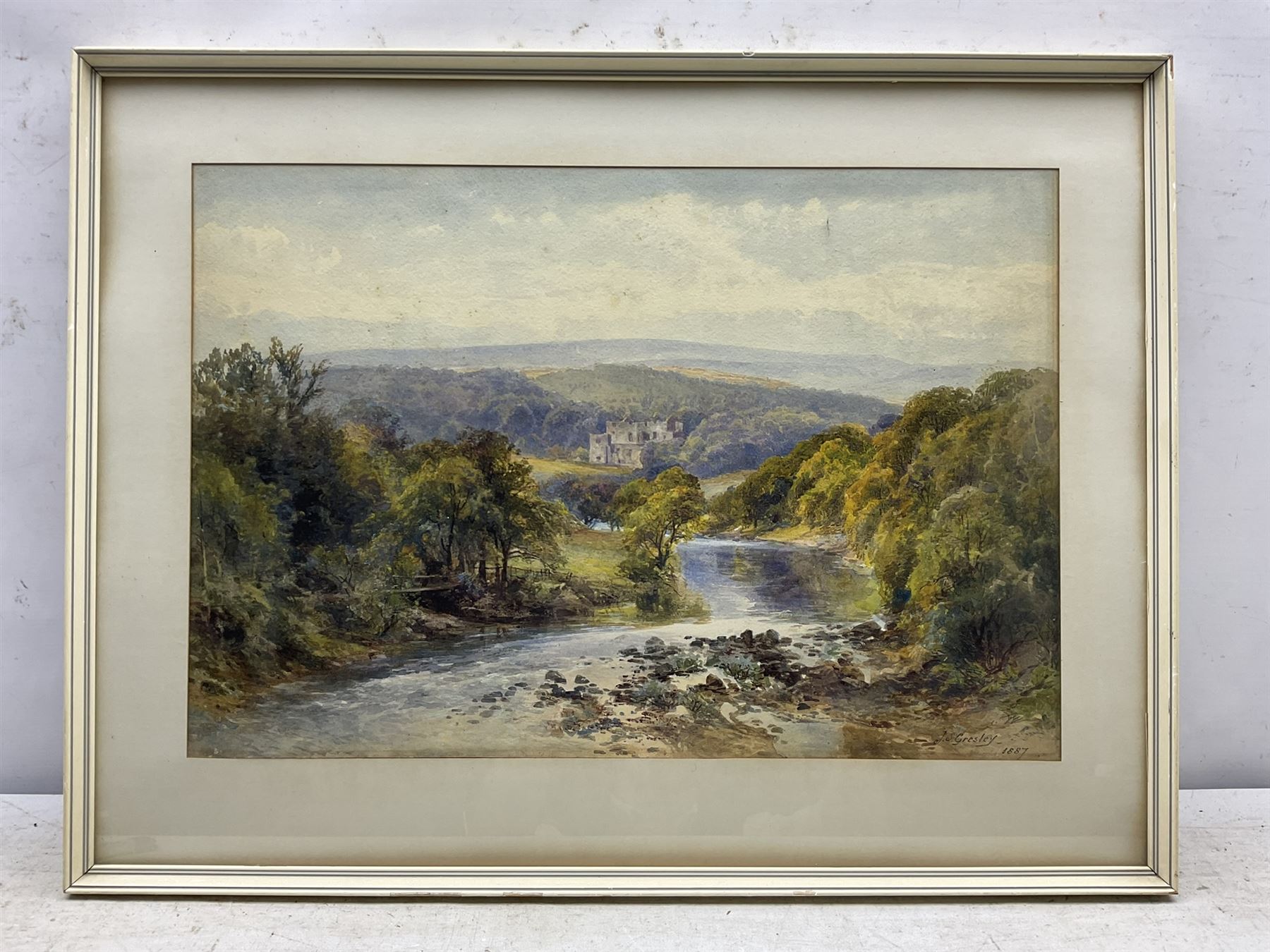 James Stephen Gresley (British 1829-1908): River Landscape, watercolour signed and dated 1887, 38cm x 55cm