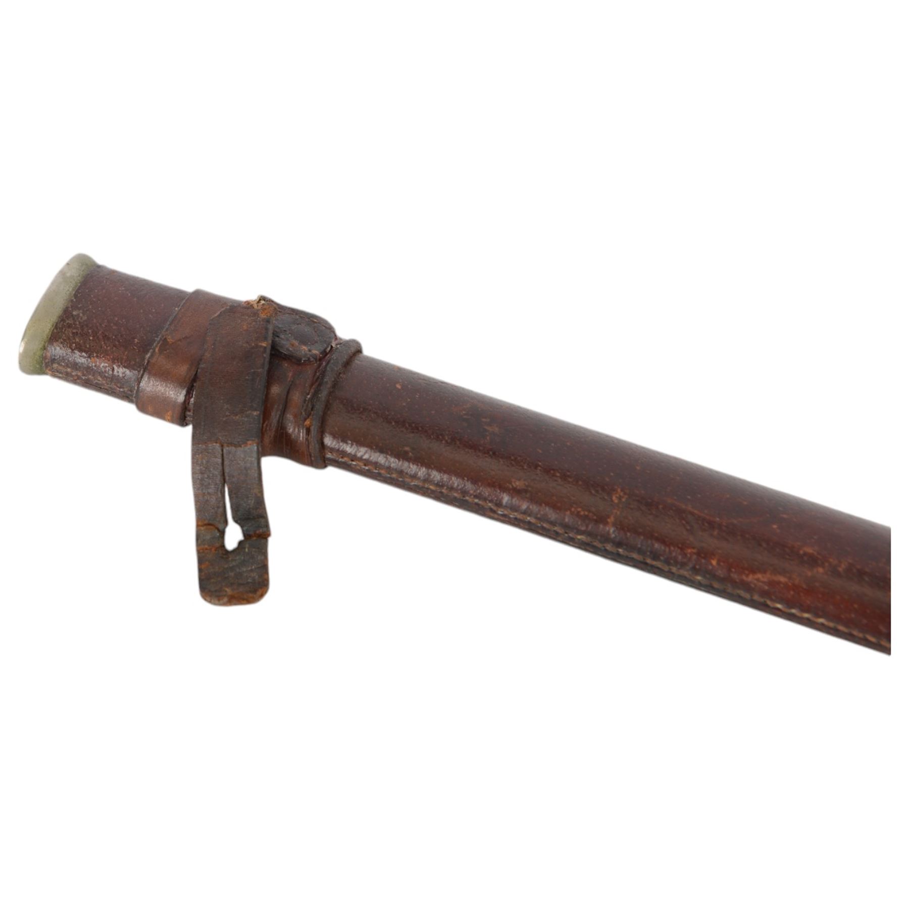 British Officer's Infantry sword, by Fenton Brothers Ltd of Sheffield, sword cutler to the War Office, the blade engraved with coats of arms, cipher, and foliate scrolls, wire bound leather grip, in a leather scabbard, blade length L82cm