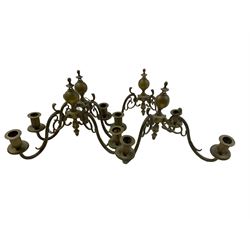 Dutch style metal chandelier, with five arms, approximately W50cm, together with a four Dutch style twin branch wall sconces, H22cm W32cm