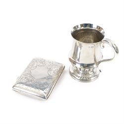 Edwardian silver cigarette case, of rectangular form, with engraved scrolling decoration a...