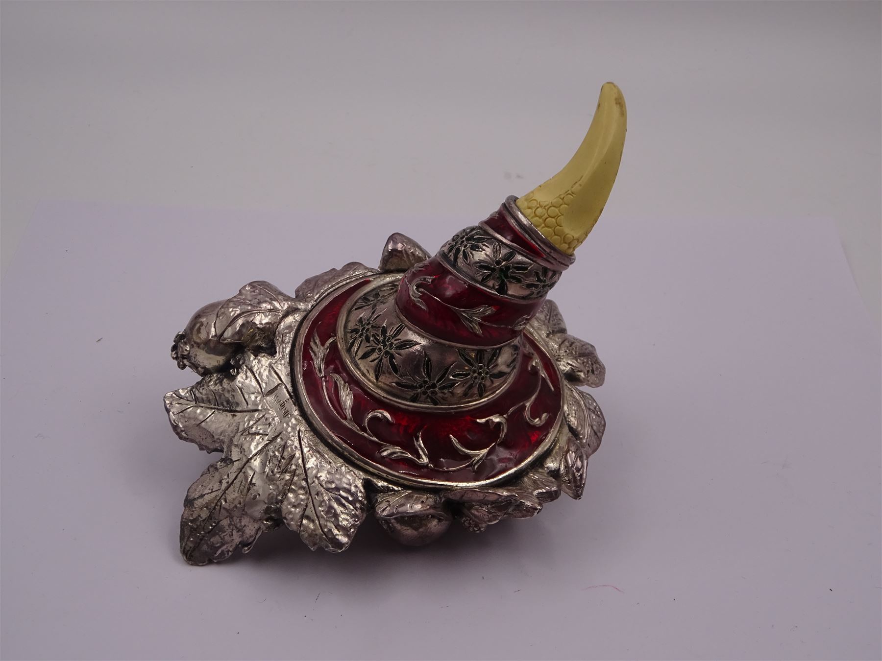 Italian Magrino silver filled model of a fruiting cornucopia, with enamel and ivorine horn, marked Magrino 925, W15.5cm