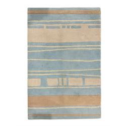 Contemporary pale indigo and beige ground rug, decorated with alternating stripes and geometric shapes