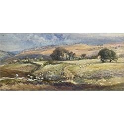 Mary Weatherill (British 1834-1913): Sheep Grazing in the Esk Valley, watercolour signed 13cm x 28cm