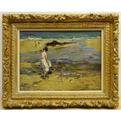 Dorothea Sharp (Newlyn School 1874-1955): 'On the Beach', oil on board signed, with a similar scene verso 30cm x 40cm
Provenance: private collection; with Trinity House Paintings, Broadway


