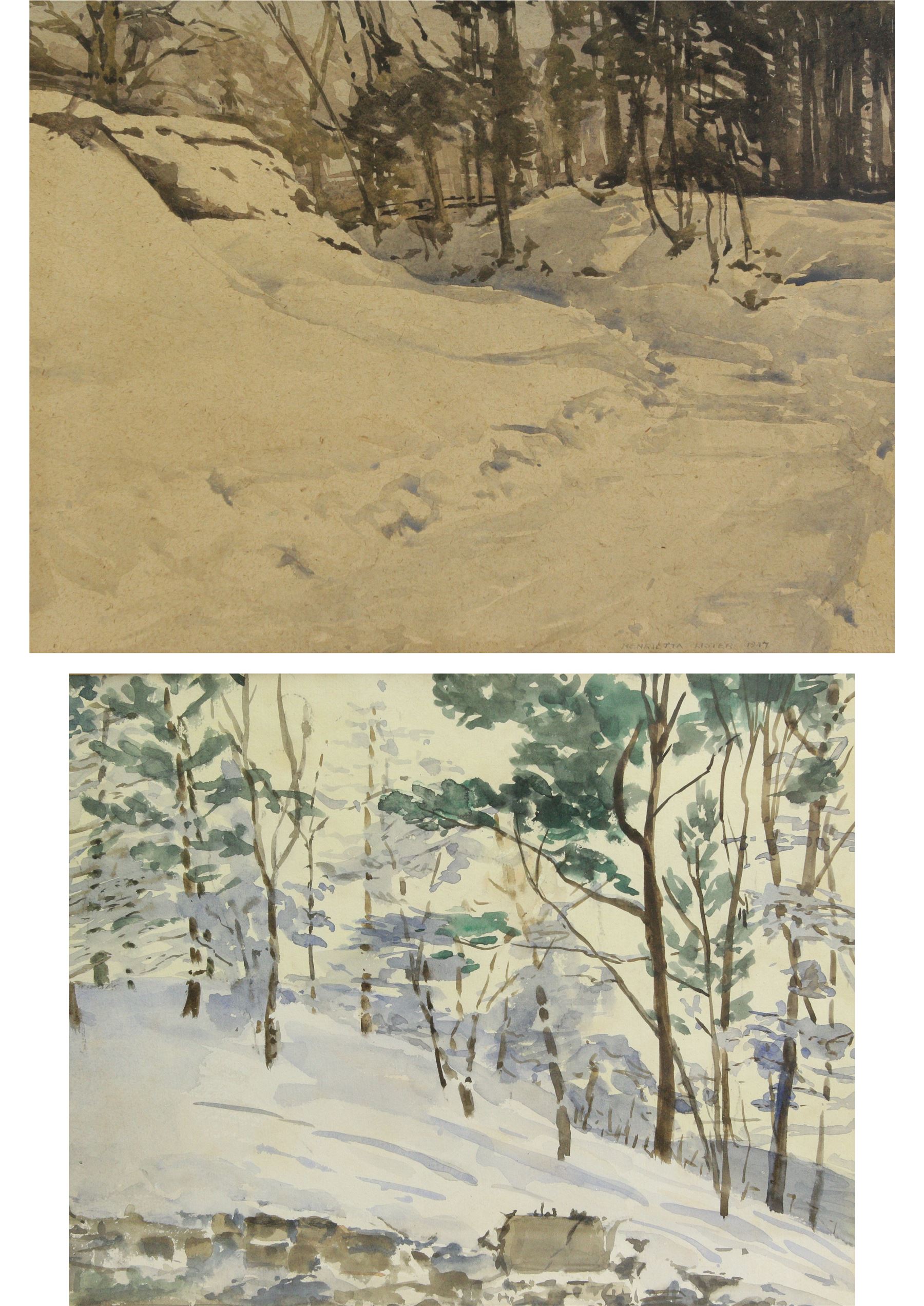 Henrietta Lister (British 1895-1959): Snowy Landscape, watercolour signed and dated 1947, 28cm x 37cm; together with another similar unsigned watercolour 24cm x 30cm (2)