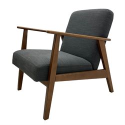 IKEA - pair of 'EKENÄSET' hardwood framed easy chairs, upholstered in grey fabric