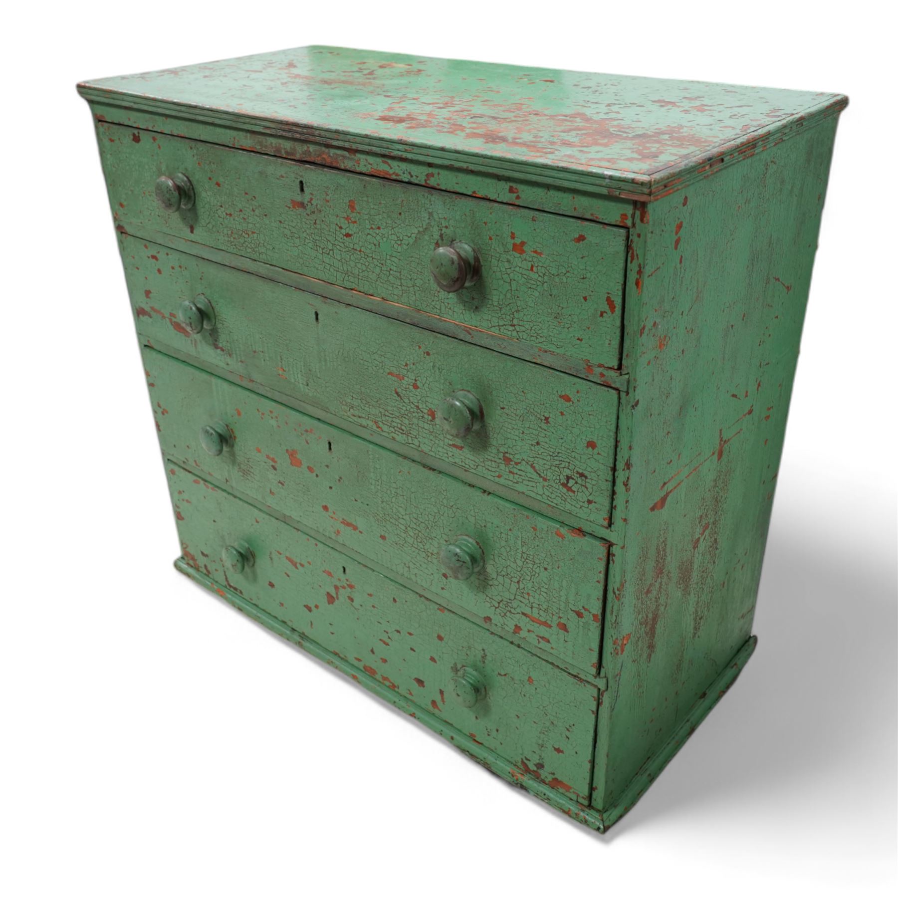 Victorian pine green painted pine chest, fitted with four drawers 