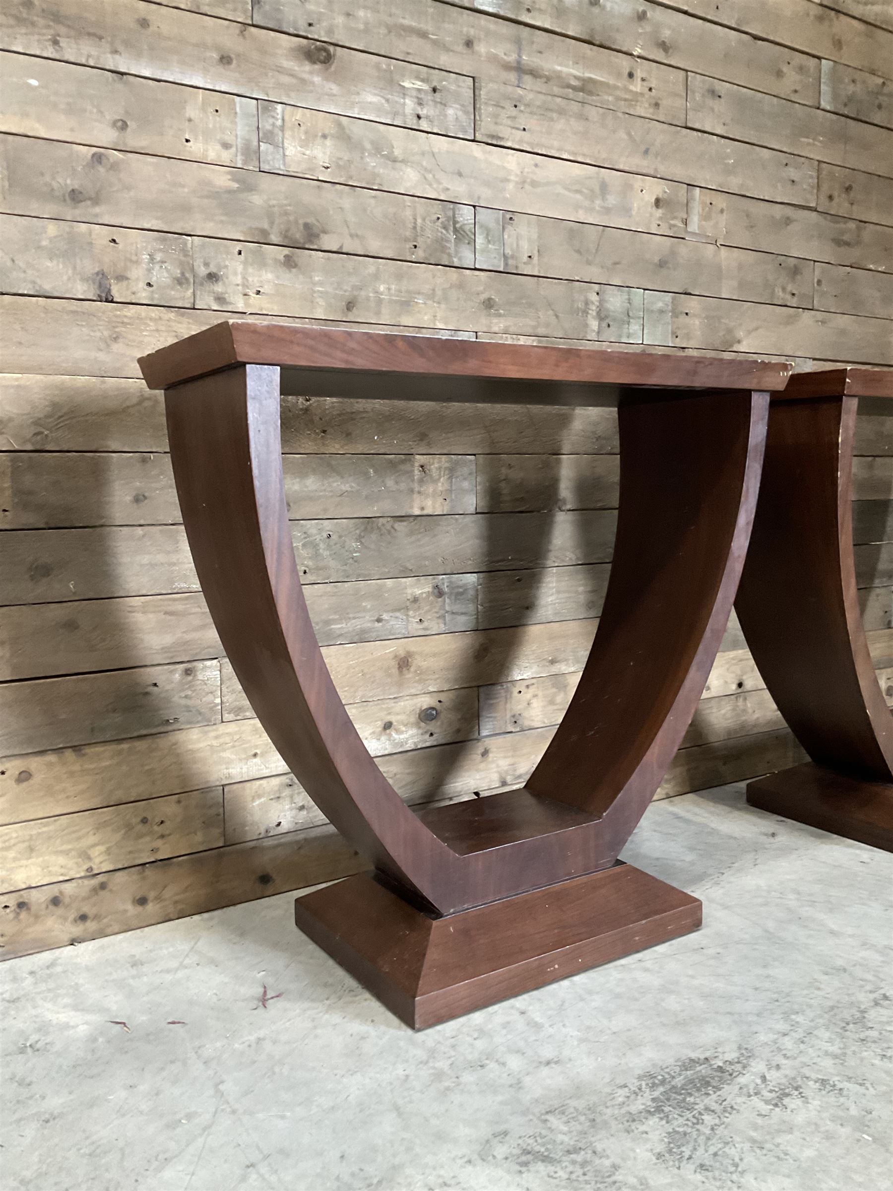 Pair of walnut console tables