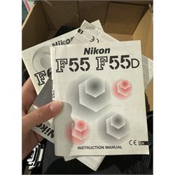 Collection of Nikon cameras, to include two F50 examples serial nos. 2966359 & 2243577, two F55 examples serial nos. 2608864 & 2024822, one with a AF Nikkor 28-80mm 1:3.3-5.6 G lens serial no. 3506212, F65 serial no. 2568057 and a F70 serial no. 2643064