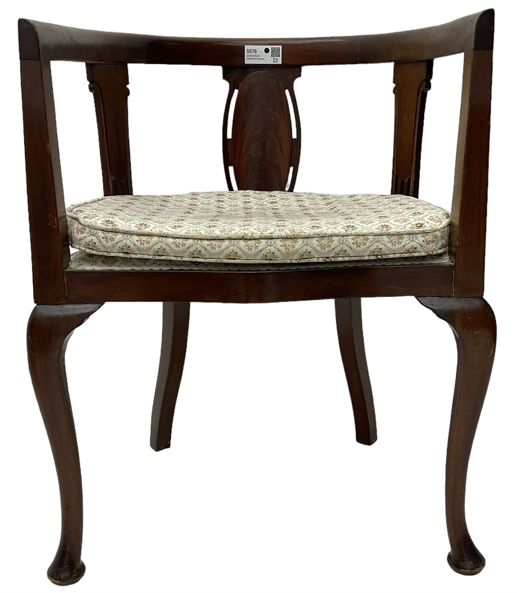 Early 20th century mahogany tub shaped chair, upholstered seat