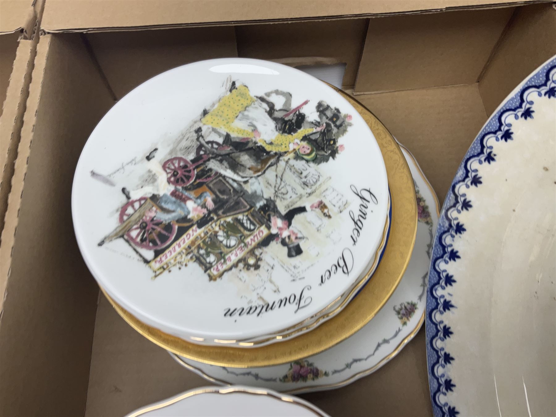 Emma Bridgewater wall clock, Country Artists kingfisher, Wedgwood Charnwood pattern tea service and a large collection of collectors plates and other ceramics and glassware, in six boxes