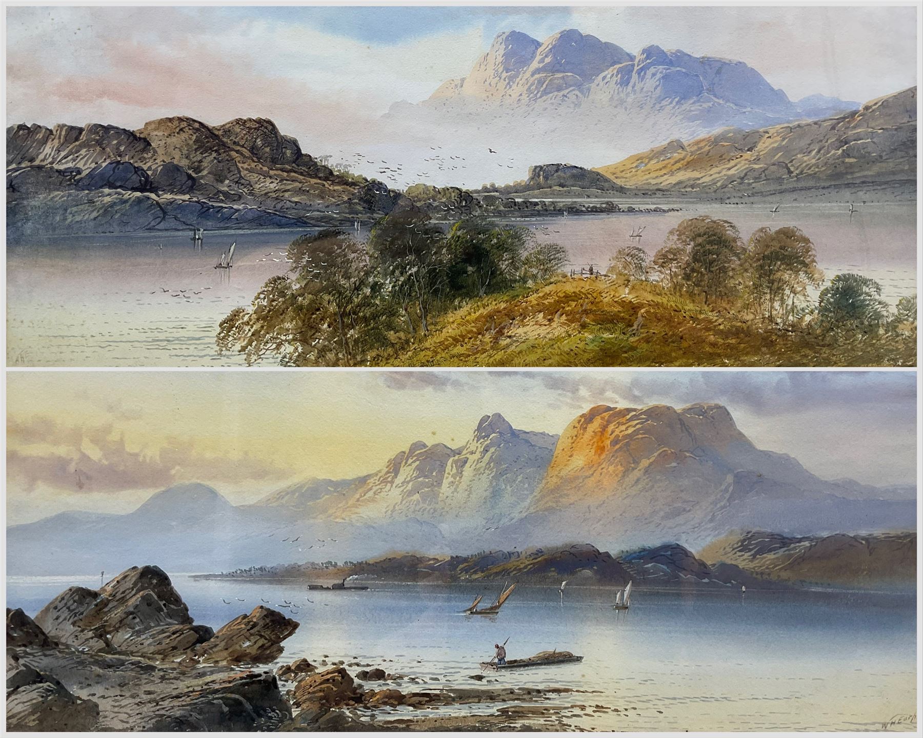 William Henry Earp (British 1831-1914): Highland Lochs, pair watercolours signed 25cm x 53cm (2)