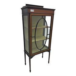 Edwardian inlaid mahogany display cabinet, shaped and raised back over single astragal gla...