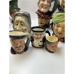 Collection of character jugs, including Royal Doulton Long John Silver, The Falconer, Granny etc