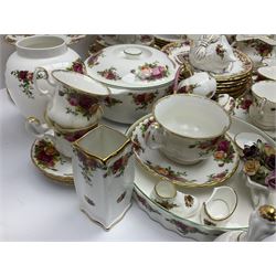 Royal Albert Old Country Roses pattern part tea and dinner service, including coffee pot, miniature teapot and stand, eight dinner plates, cake stand, sauce boat etc 