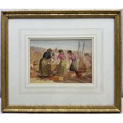 Frank Henry Mason (Staithes Group 1875-1965): Scotch Fishergirls Sorting the Catch on the 'Fish Quay - Scarborough', watercolour, signed and titled verso (within the frame) 14cm x 20cm