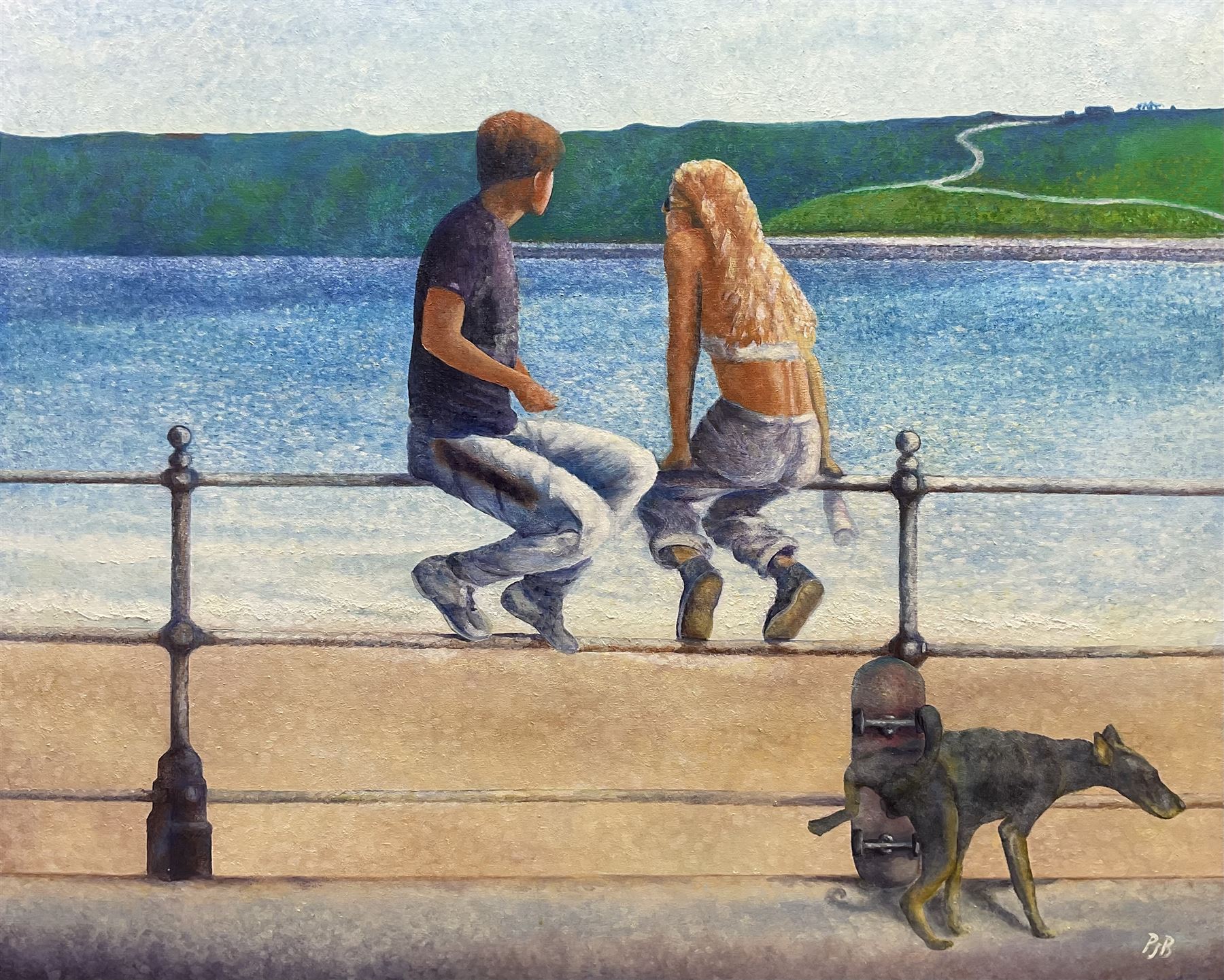 Peter J Bailey (British 1951-): 'Is There Any Other Way to See It?' - Scarborough Foreshore, oil on canvas signed with initials, titled verso 81cm x 101cm