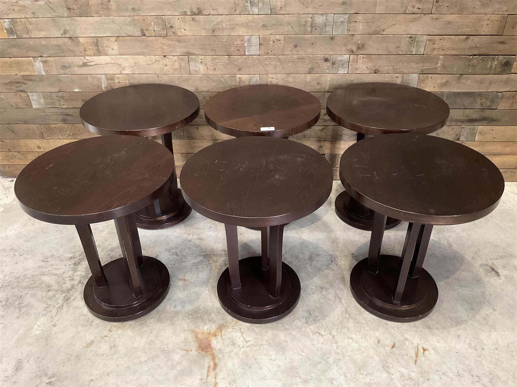 Six rosewood circular bar or bedroom occasional tables