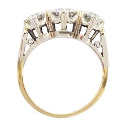 18ct gold three stone round brilliant cut diamond ring, stamped, total diamond weight approx 1.75 carat