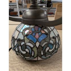 Tiffany style lamp base, with blue, green and pink floral decoration, H30cm