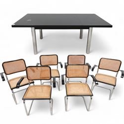 Retailed by Habitat - after Marcel Breuer - set of six 'Cesca' elbow chairs, on chromed su...