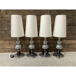 Four chrome finished table lamps with cream tapered shades (4)