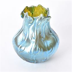 Loetz 'Neptun' glass vase, of baluster form with relief moulded foliate decoration and ove...