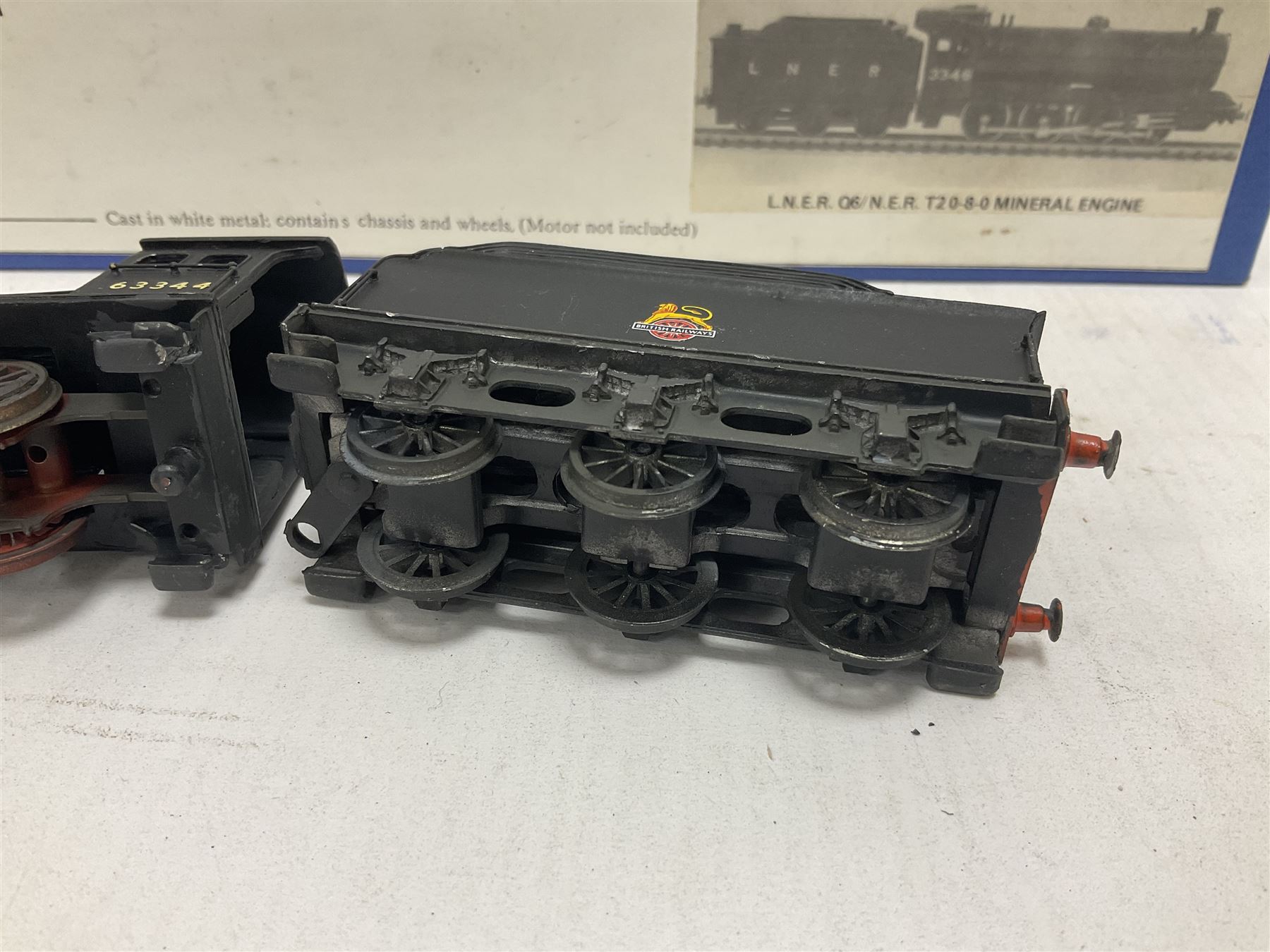 ‘00’ gauge - two kit built steam locomotives comprising unnamed LMS/HR Drummond Class C/BEN 4-4-0 no.54398 finished in BR black; Class Q6 0-8-0 no.63344 finished in BR black; both with Nu-Cast boxes (2) 