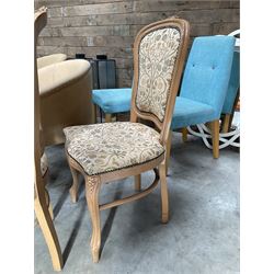 Two metal lanterns, three hessian tub shaped chairs, two blue chairs, two a French chairs, upholstered armchairs, two X framed stools, wall mirror, three drawer chest (14)