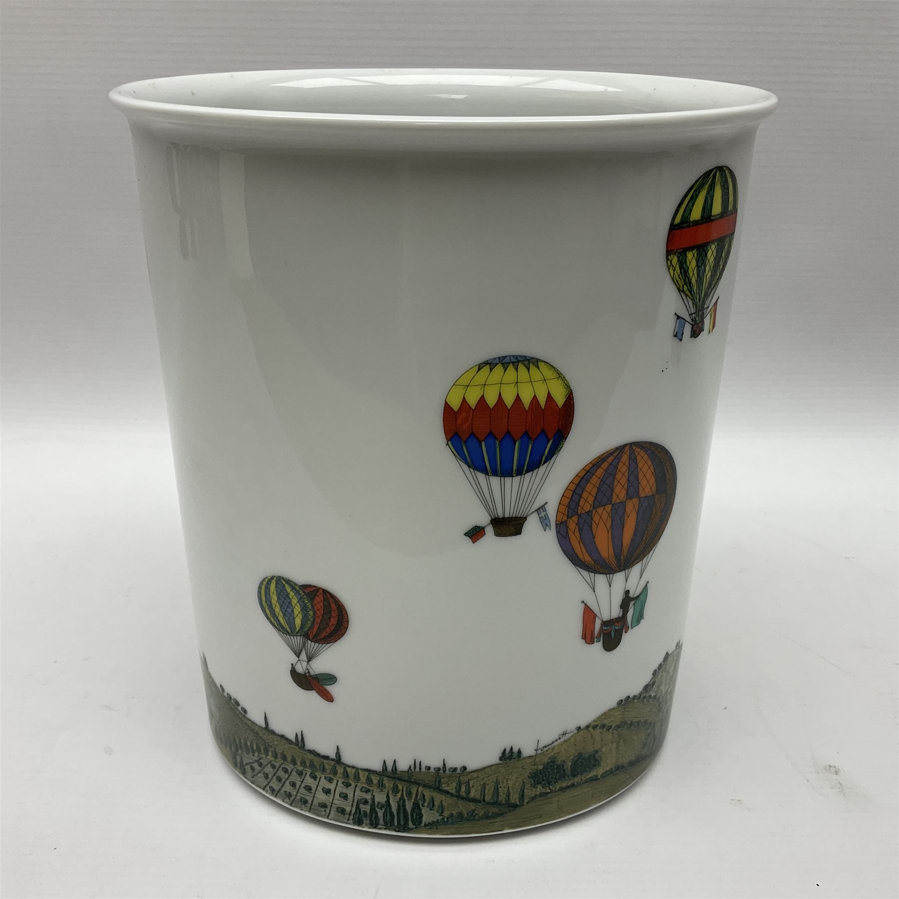 Rosenthal Fornasetti montgolfiere pattern oval vase, decorated with hot air balloons, H20cm