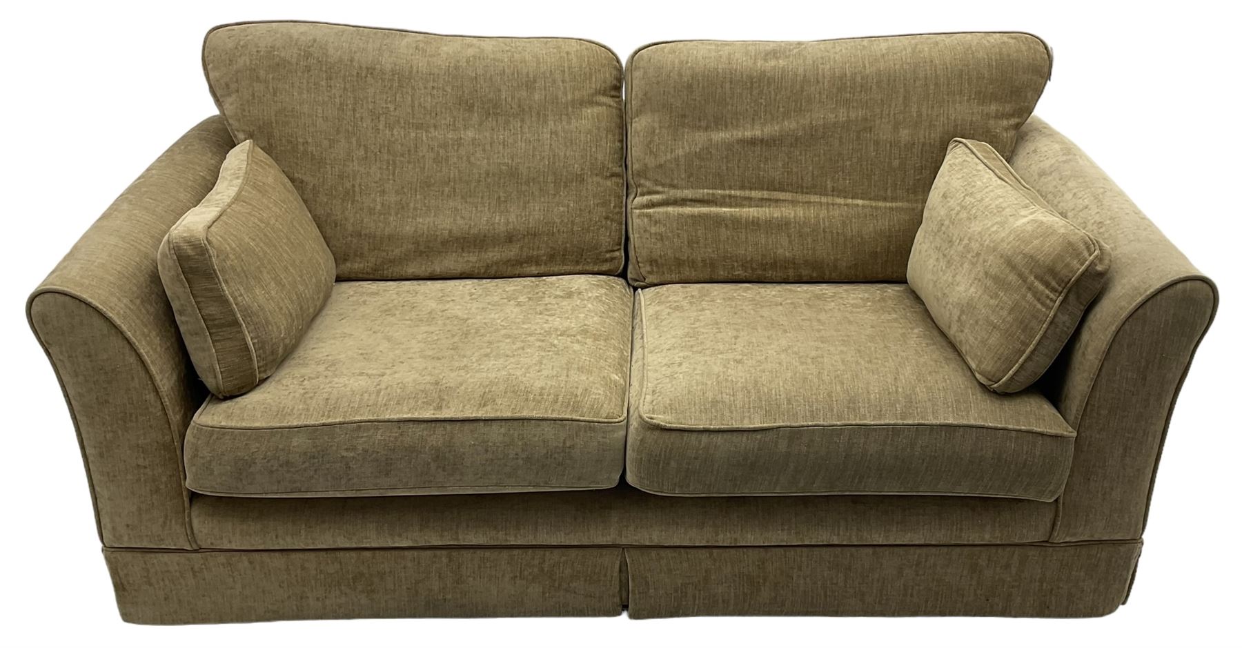 Three seat sofa (W200cm, H96cm, D100cm); and matching two-seat sofa (W180cm); upholstered in natural fabric