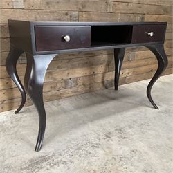 Rosewood finish console dressing table, fitted with two soft-close drawers